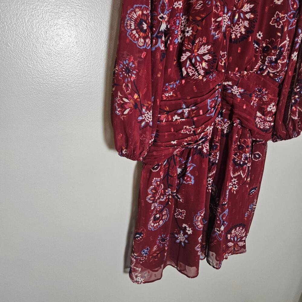 NWOT Vince Camuto Fit and Flare Balloon Sleeve Red Chiffon Dress Sz 10 - Picture 10 of 14